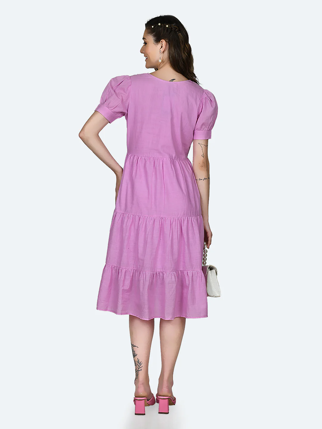 Pink Solid Midi Dress - Image 4