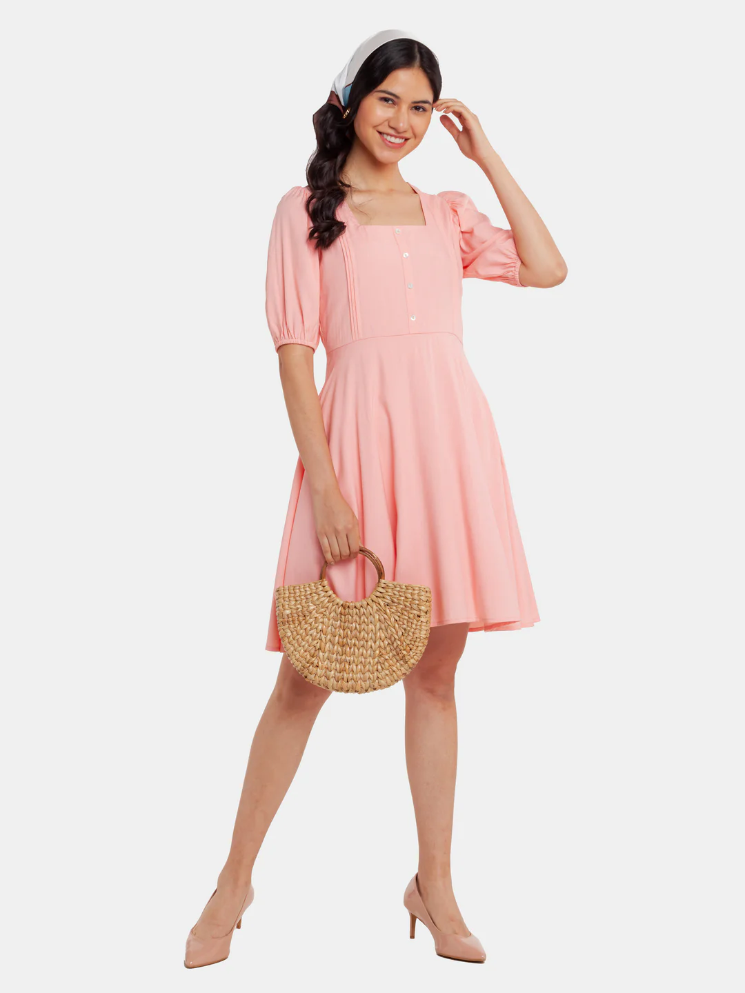 Pink Solid Short Dress - Image 5