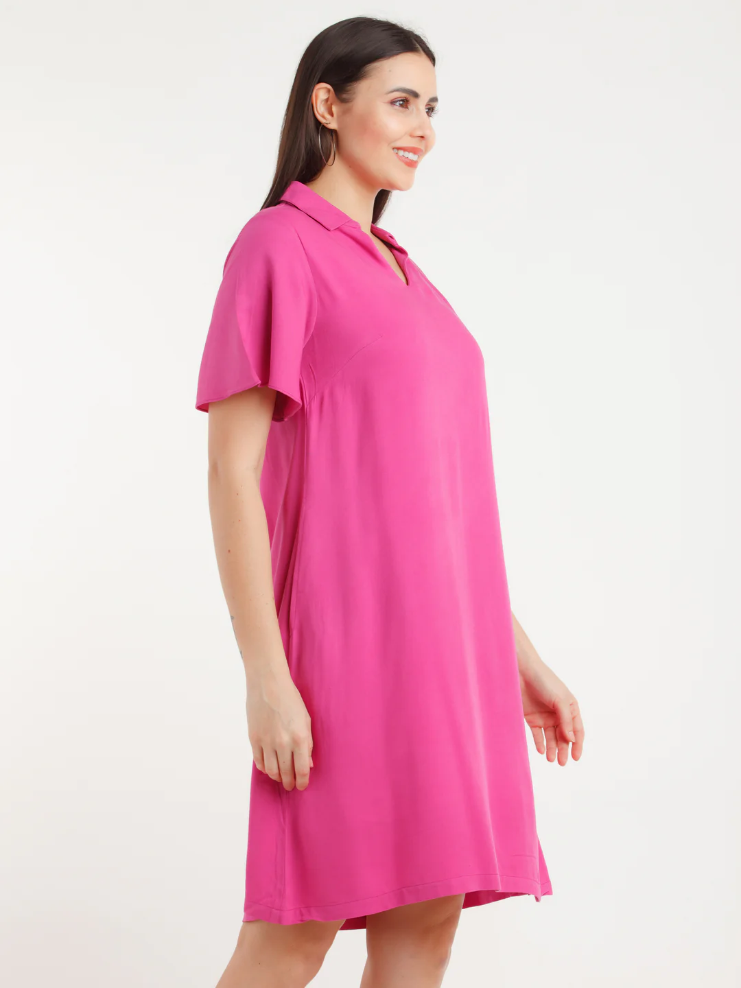 Pink Solid Mini Dress - Image 3