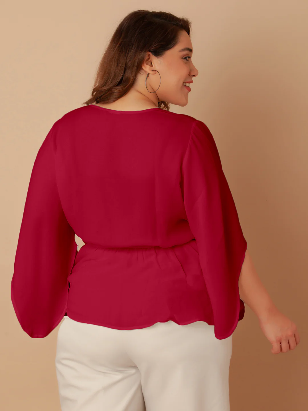 Pink Solid Peplum Top - Image 6