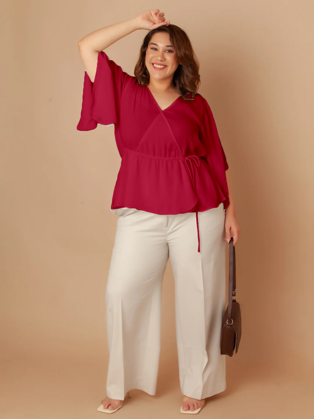 Pink Solid Peplum Top - Image 7