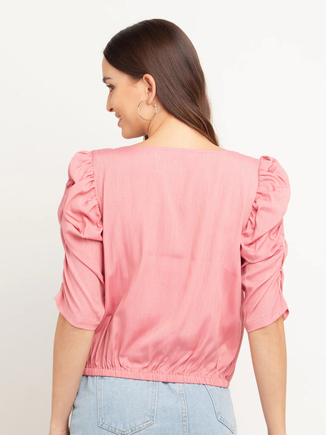Pink Solid Puff Sleeve Top - Image 4
