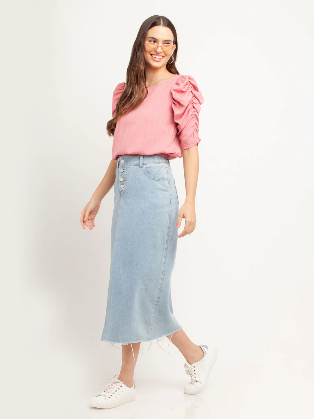 Pink Solid Puff Sleeve Top - Image 5