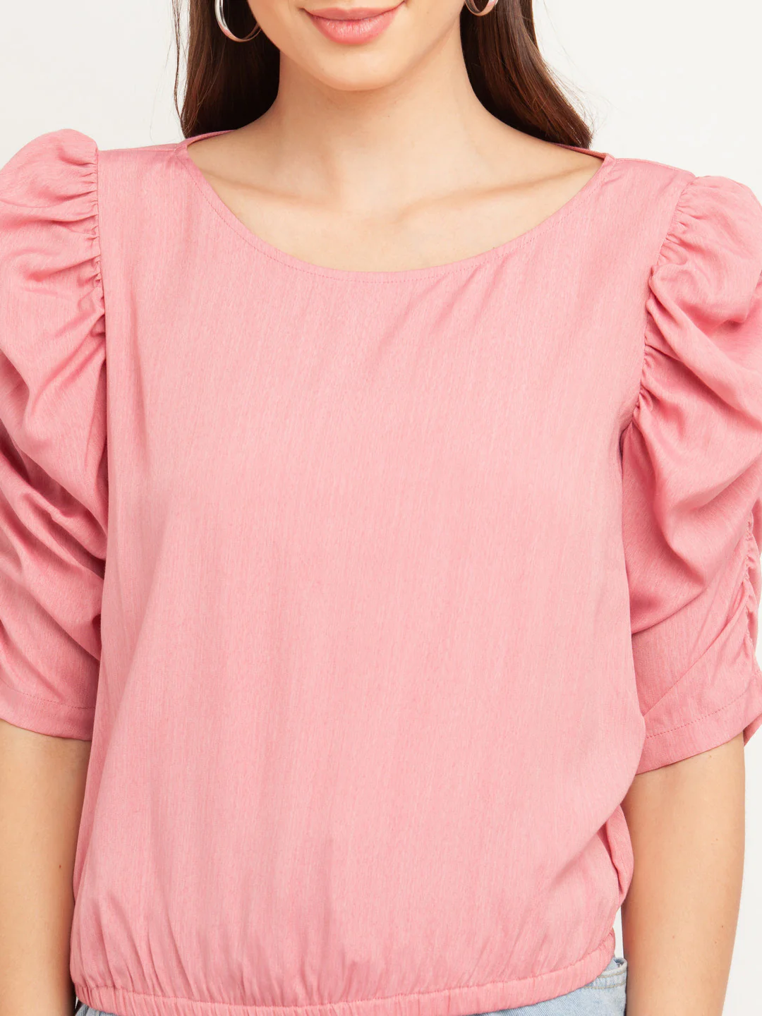 Pink Solid Puff Sleeve Top - Image 6
