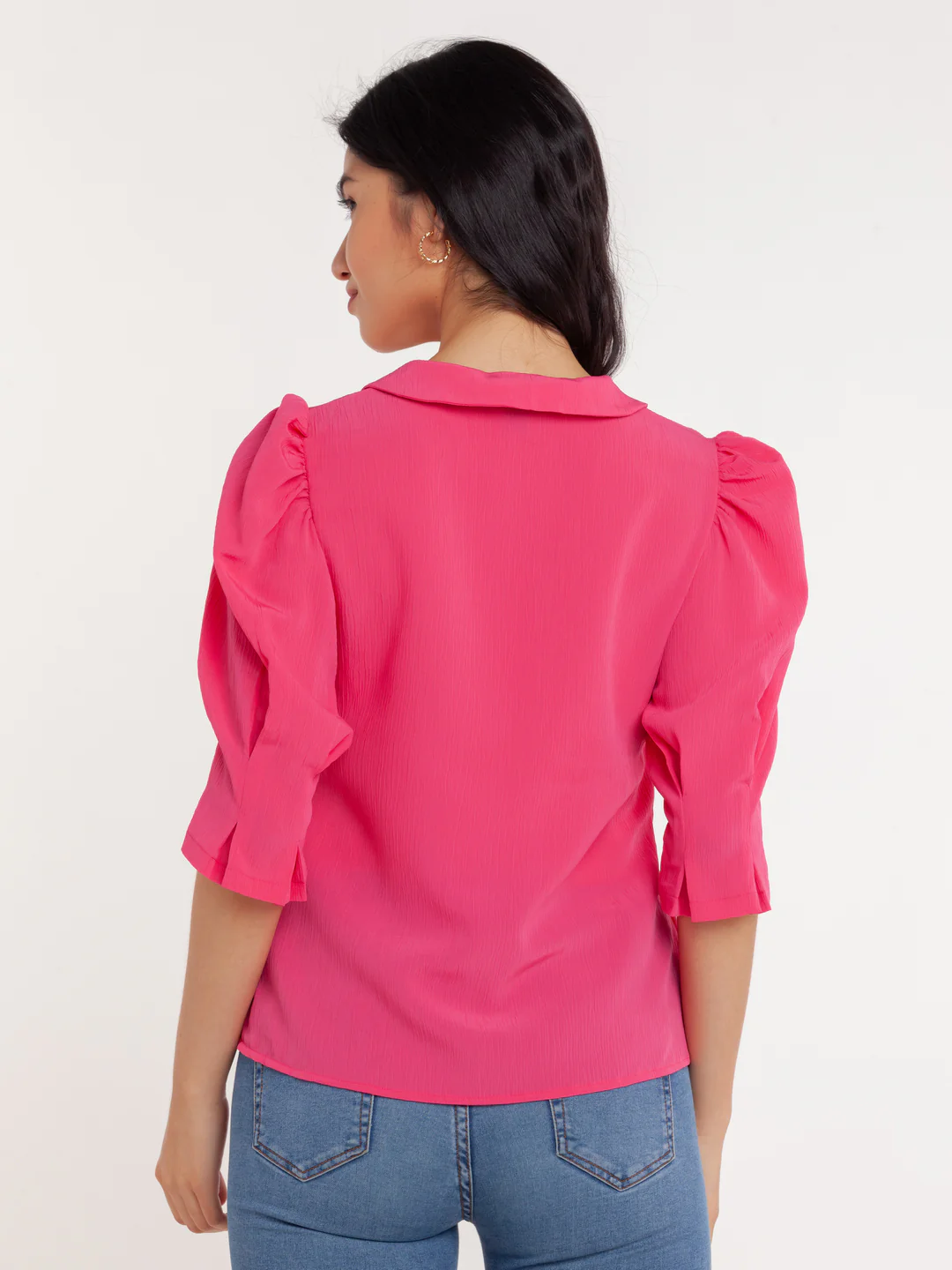 Pink Solid Puff Sleeve Top - Image 4