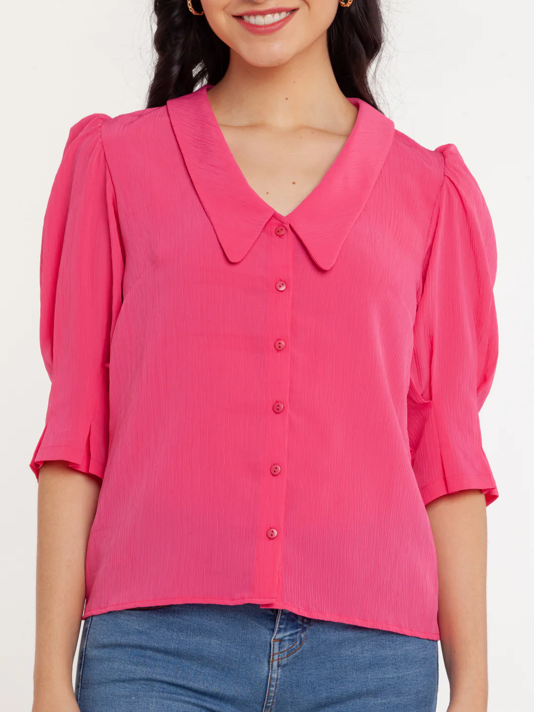 Pink Solid Puff Sleeve Top - Image 6