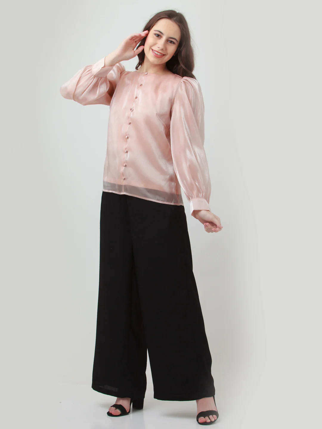 Pink Solid Puff Sleeve Top - Image 5