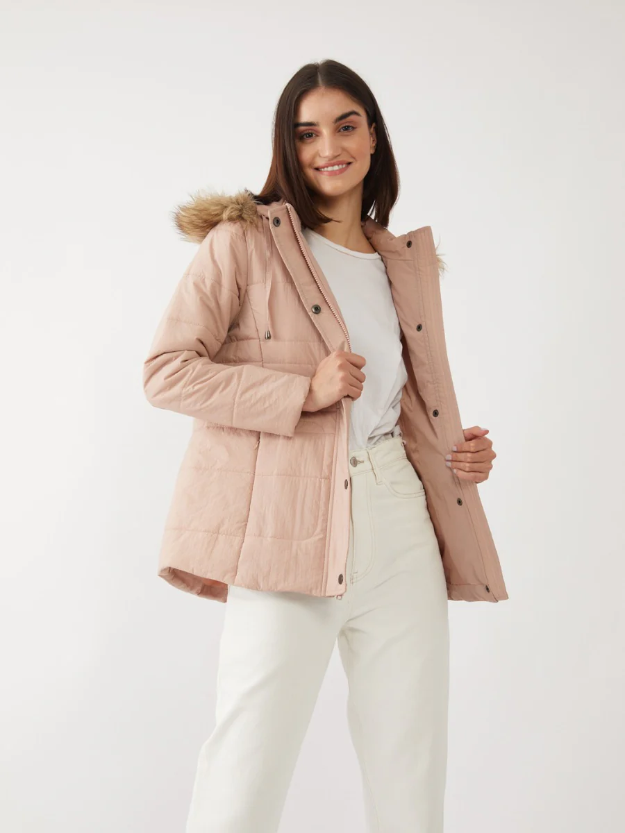 Pink Solid Quilted Jacket - Image 3