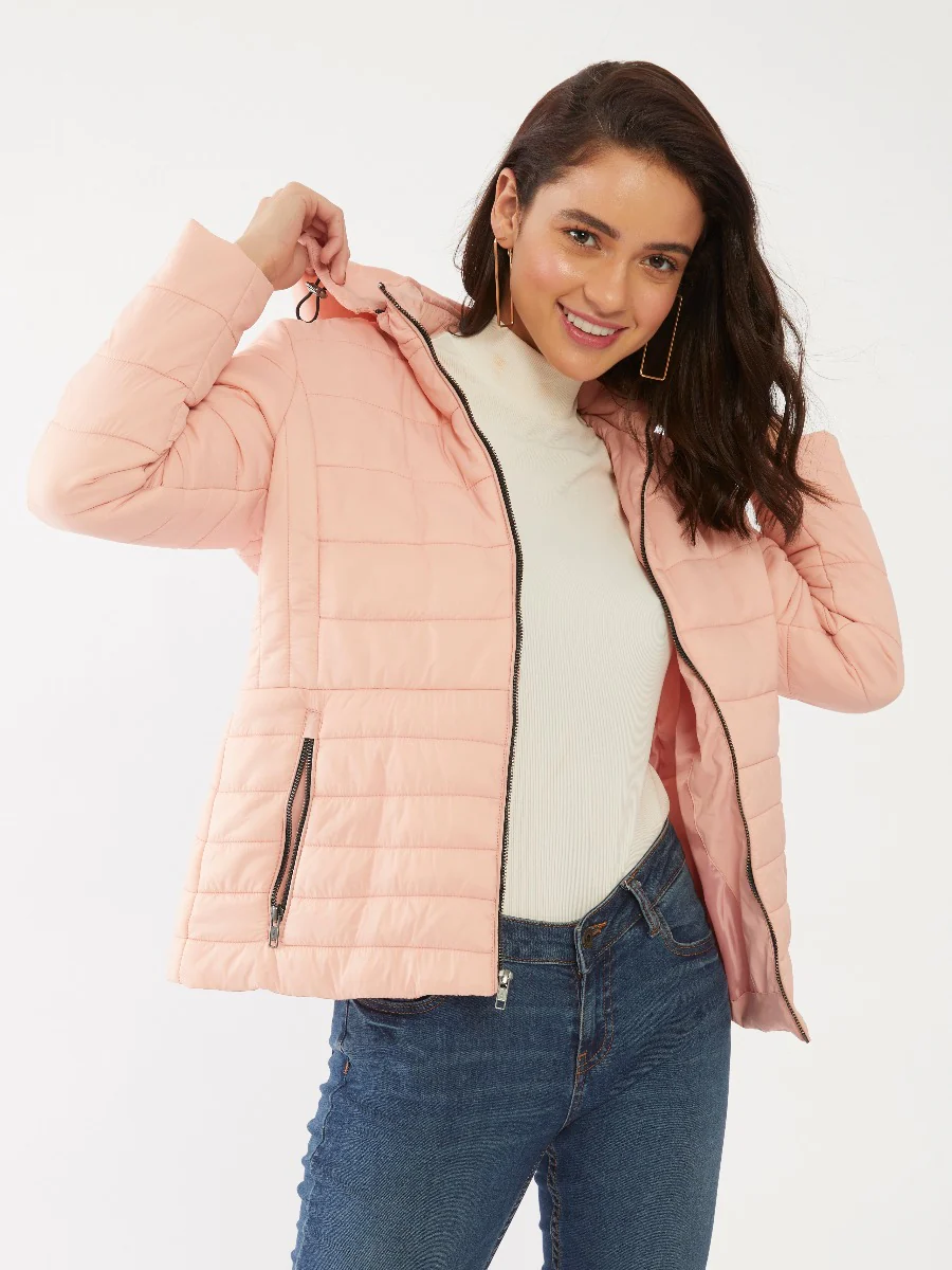 Pink Solid Quilted Jacket - Image 2