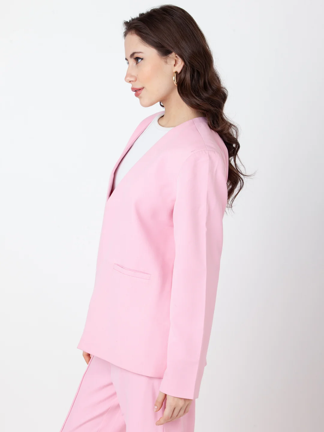 Pink Solid Regular Blazer - Image 3