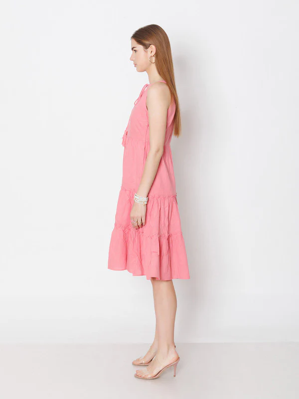 Pink Solid Regular Fit Midi Dress - Image 3