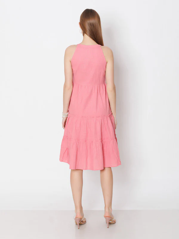 Pink Solid Regular Fit Midi Dress - Image 4
