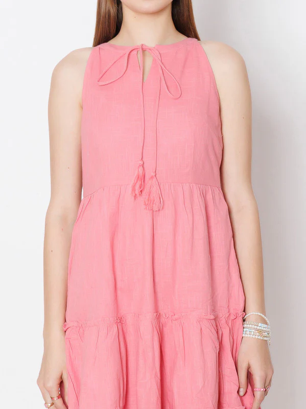 Pink Solid Regular Fit Midi Dress - Image 6