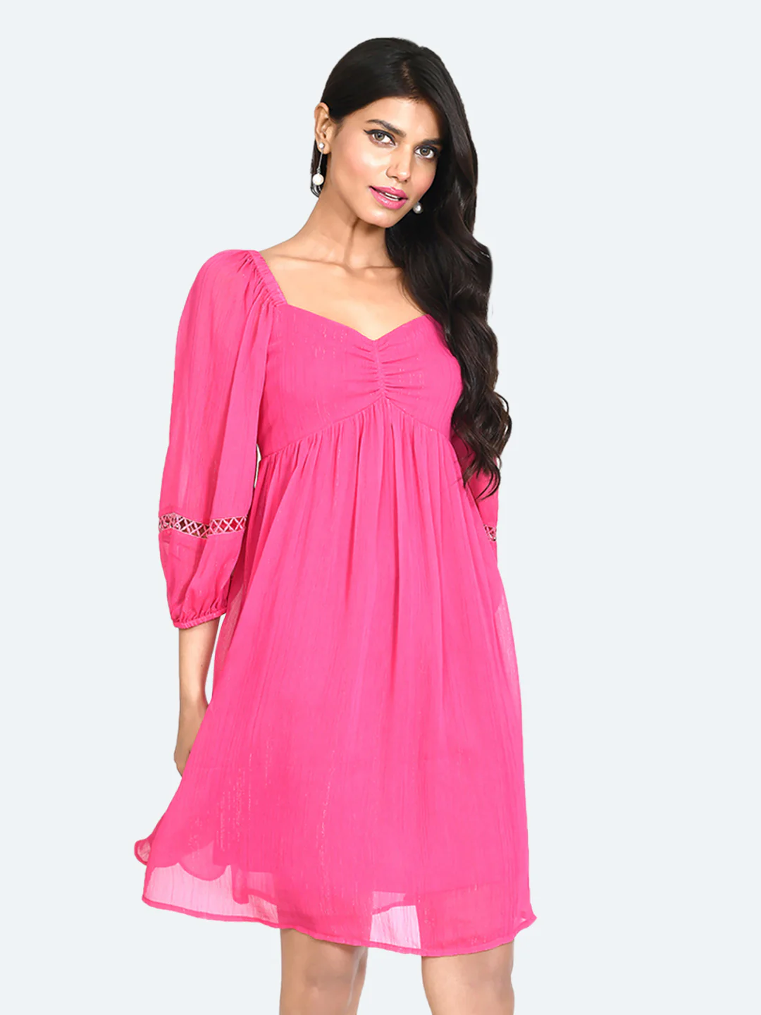 Pink Solid Regular Short Dress - Image 2