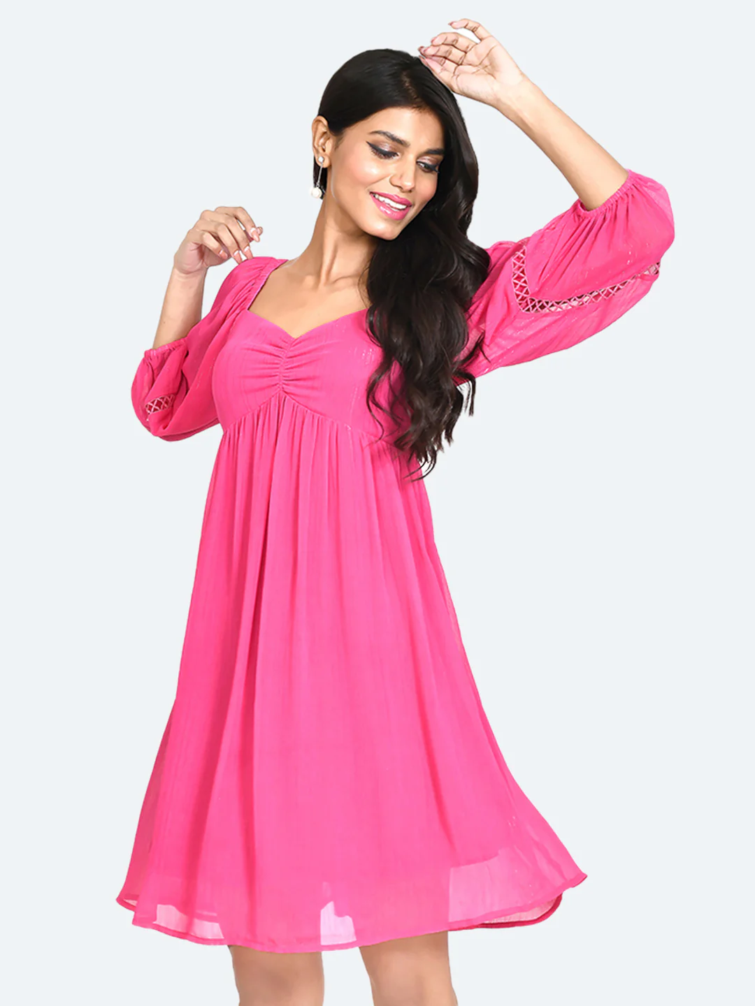 Pink Solid Regular Short Dress - Image 3