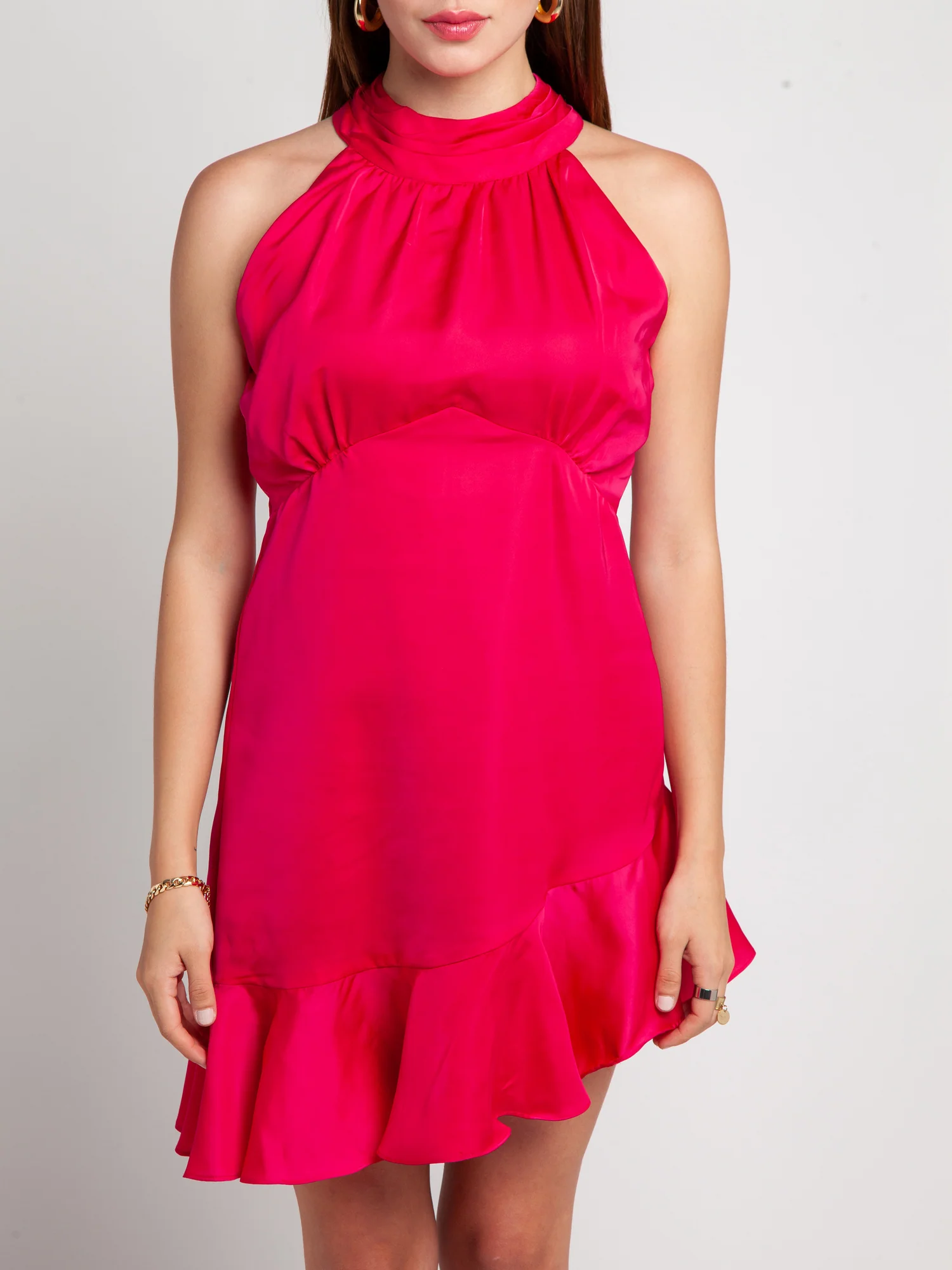 Pink Solid Ruffled Short Dress - Image 6