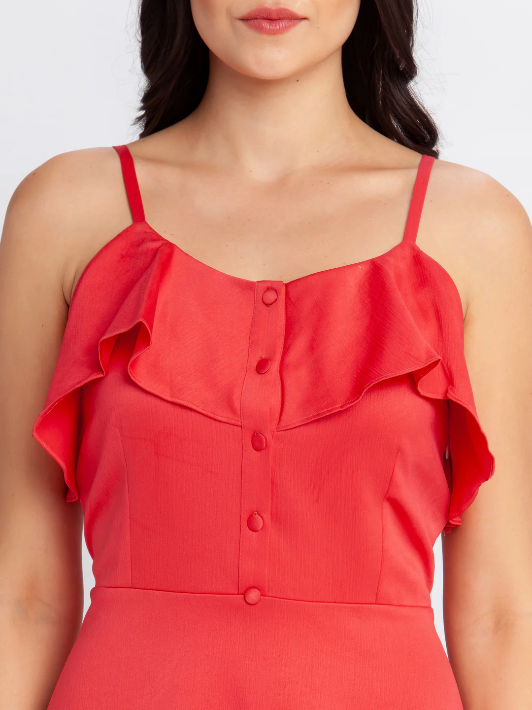 Pink Solid Ruffled Short Dress - Image 5