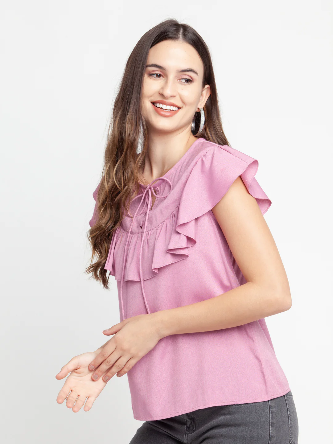 Pink Solid Ruffled Top - Image 3