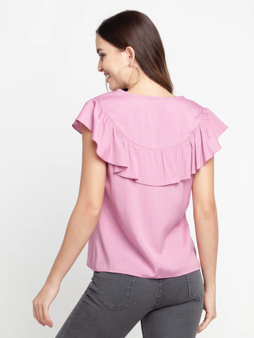 Pink Solid Ruffled Top - Image 4