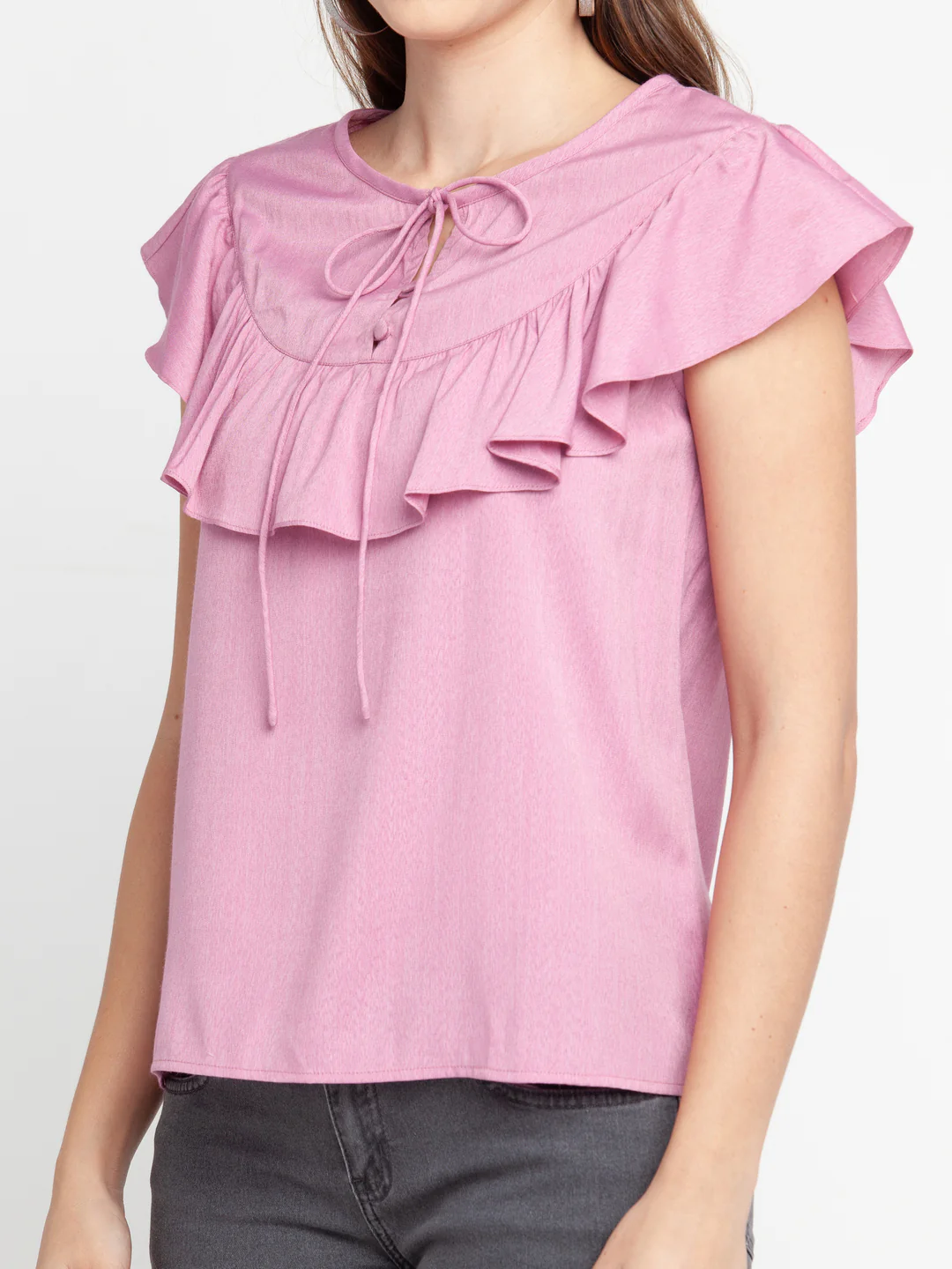 Pink Solid Ruffled Top - Image 6