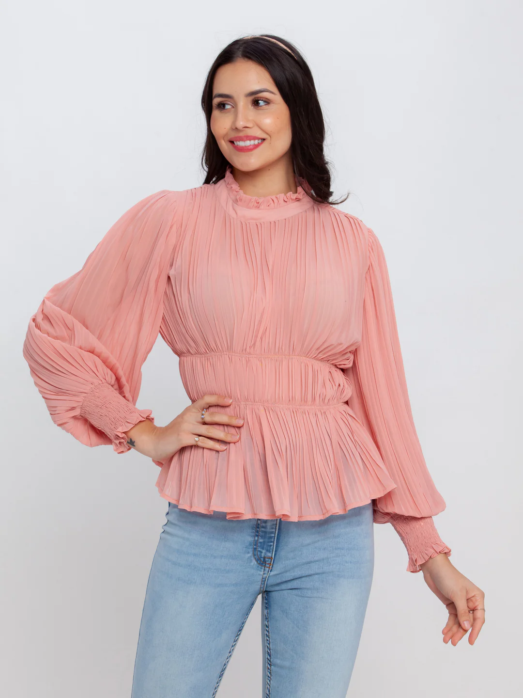 Pink Solid Ruffled Top - Image 2