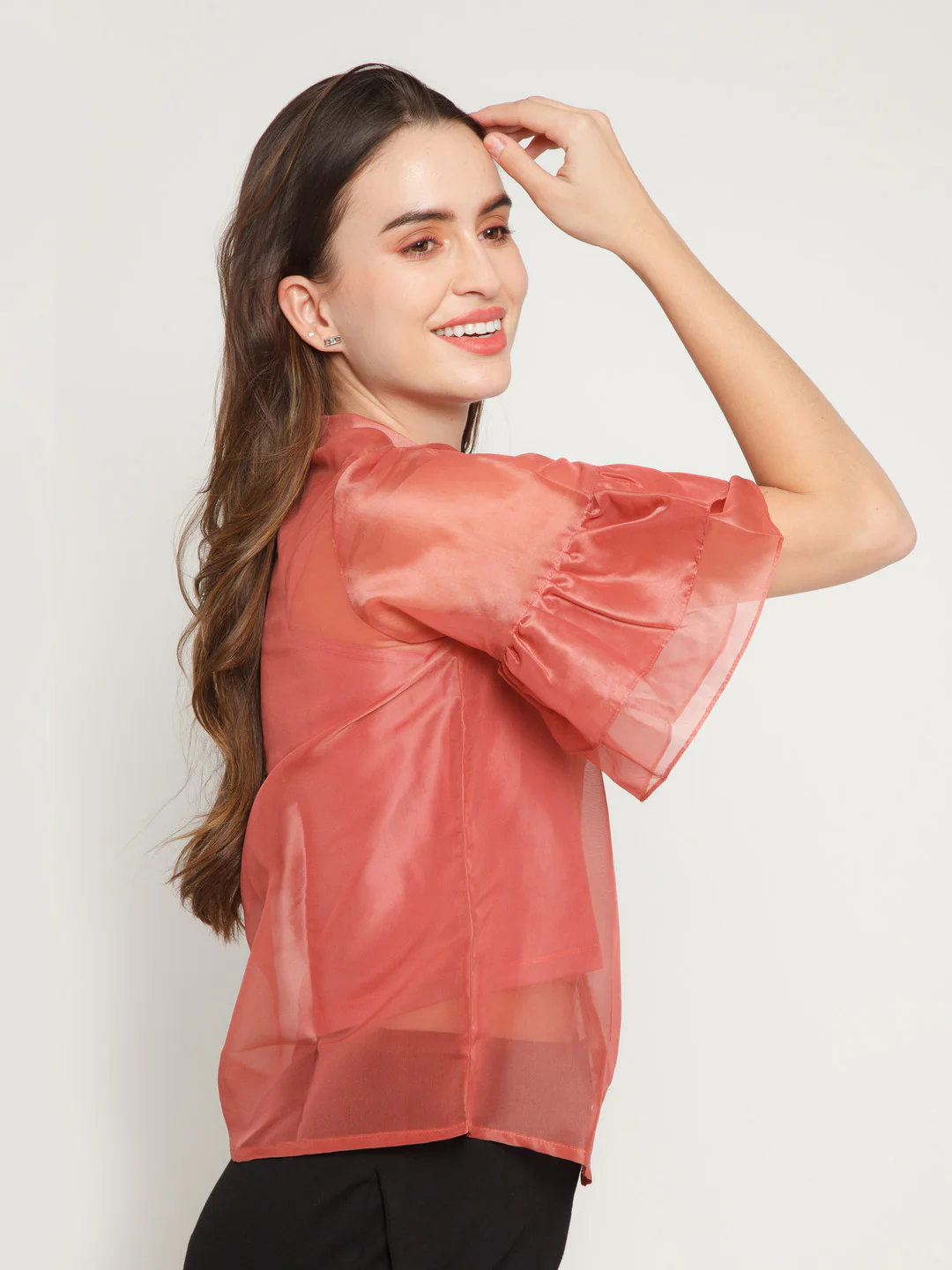 Pink Solid Ruffles Shirt - Image 3