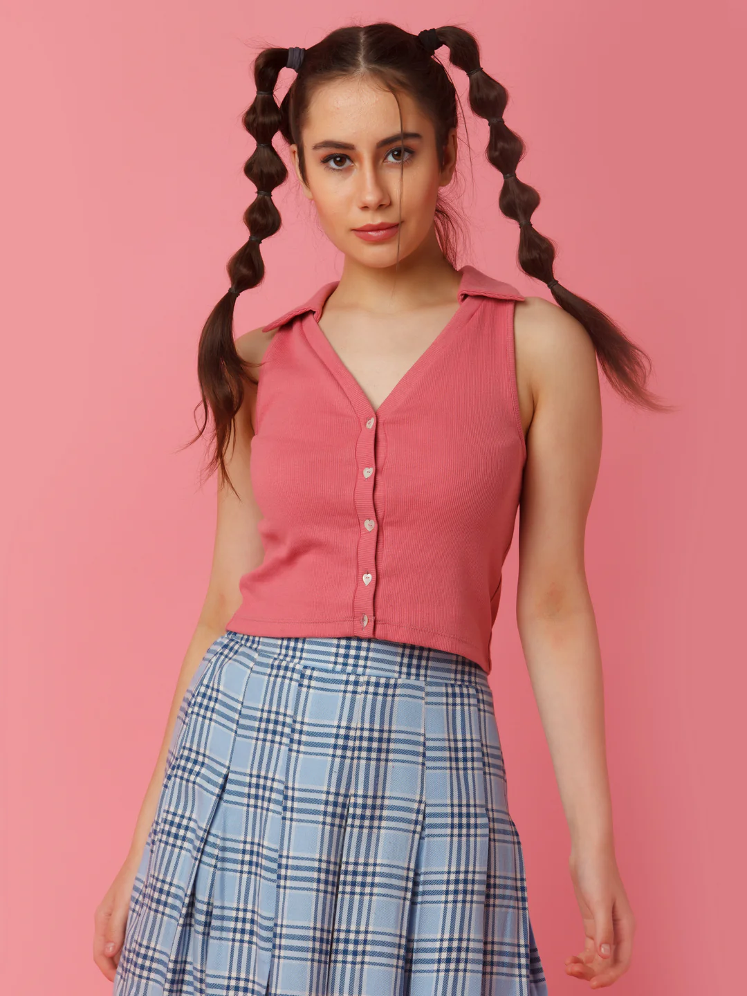 Pink Solid Shirt Style Top - Image 2