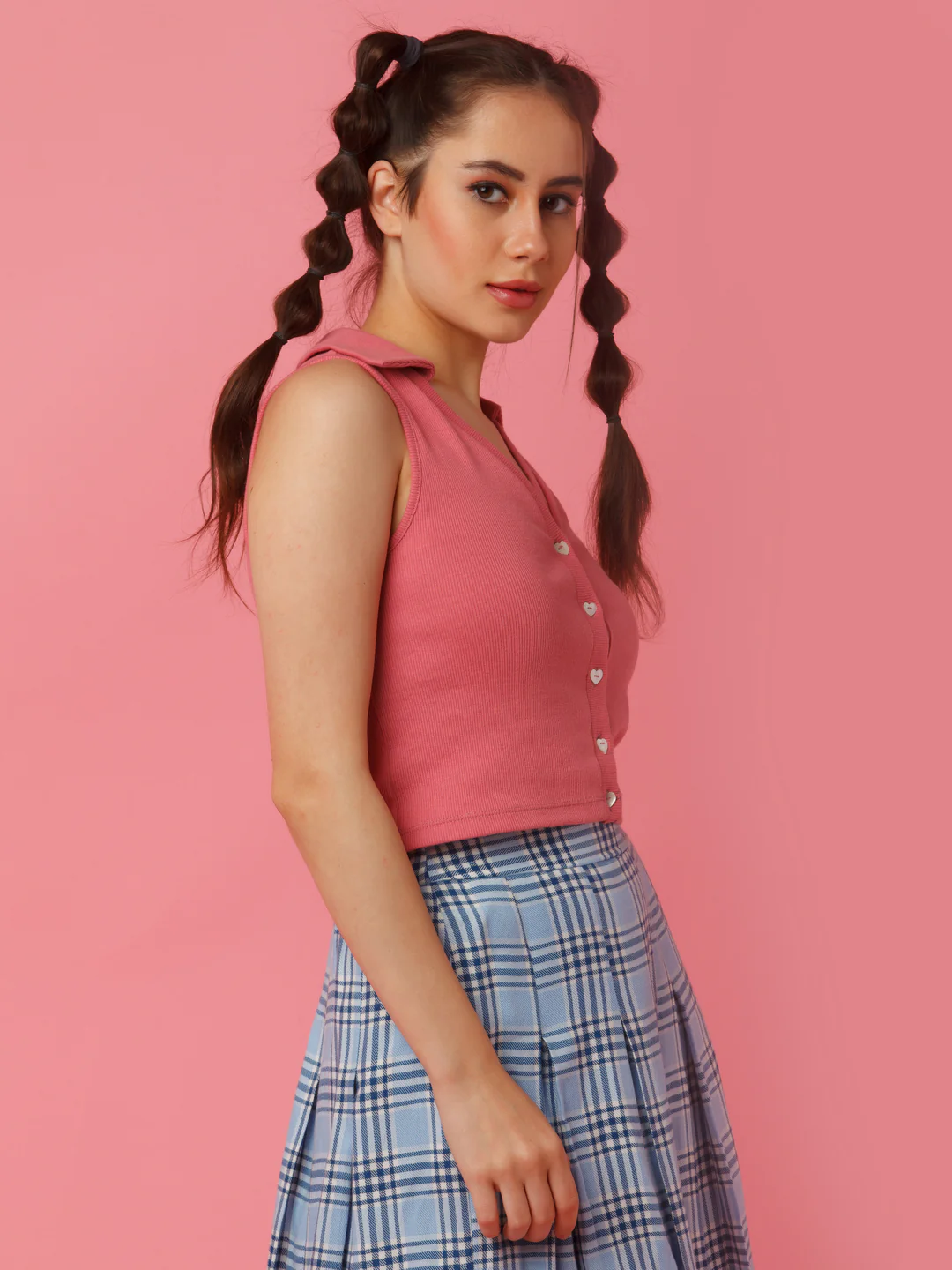 Pink Solid Shirt Style Top - Image 3