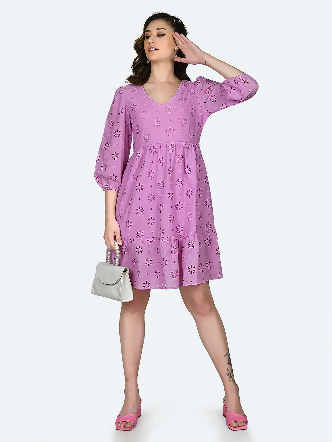 Pink Solid Short Dress