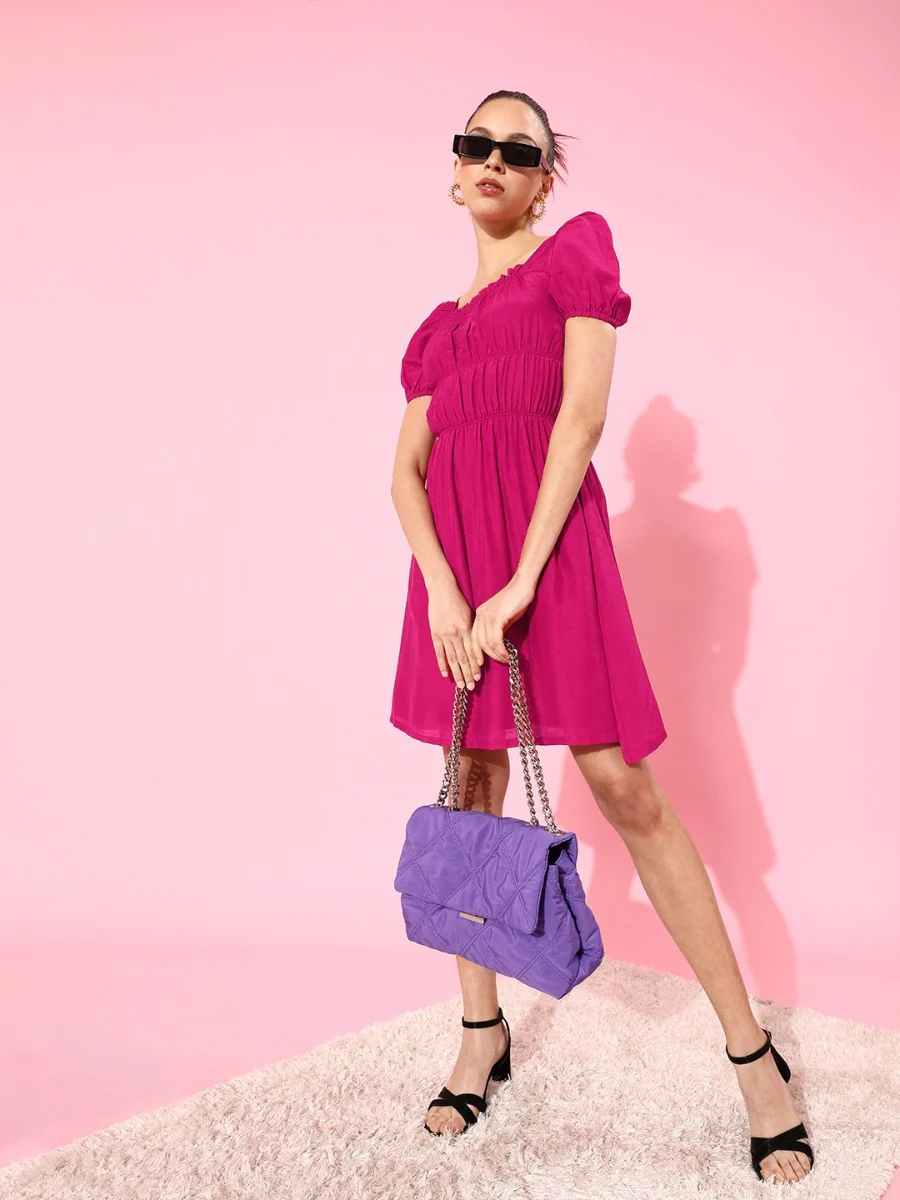 Pink Solid Short Dress