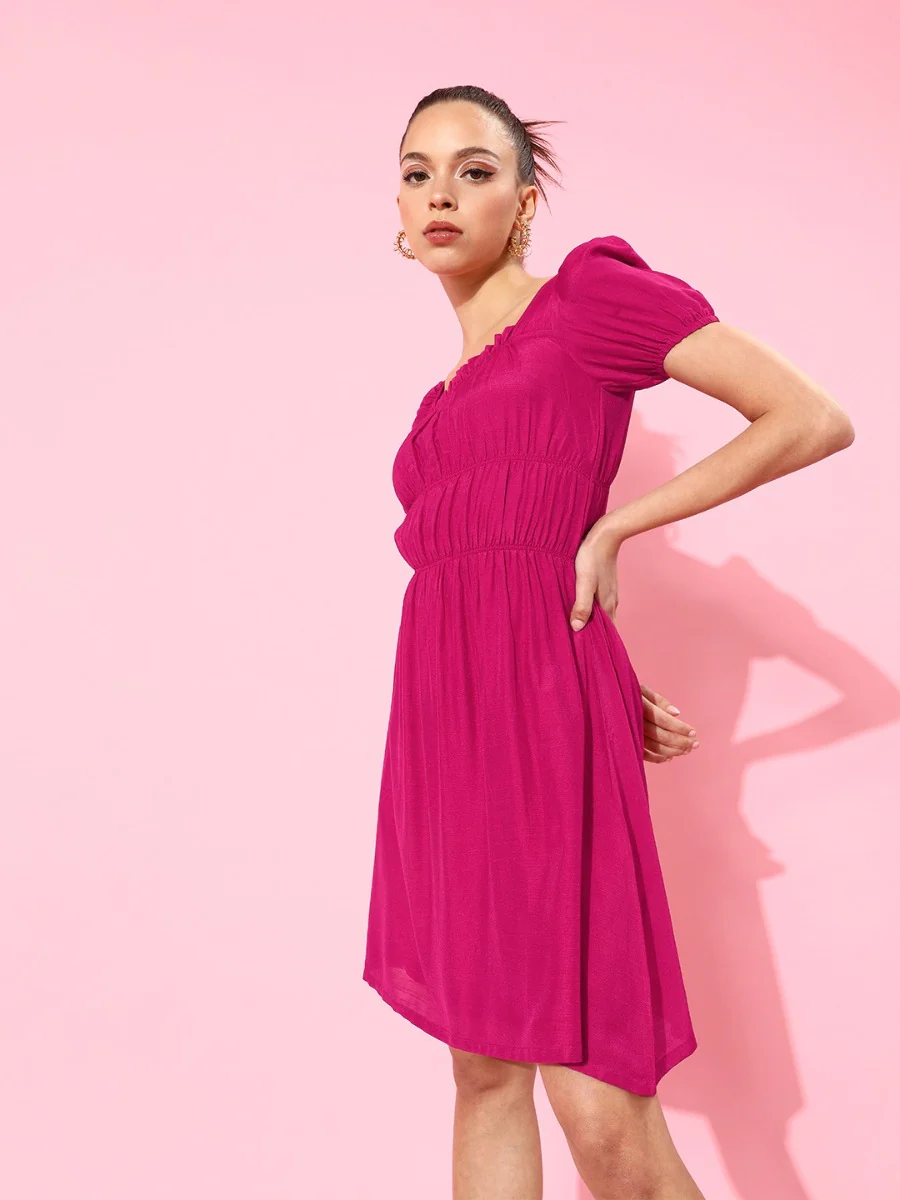 Pink Solid Short Dress - Image 3