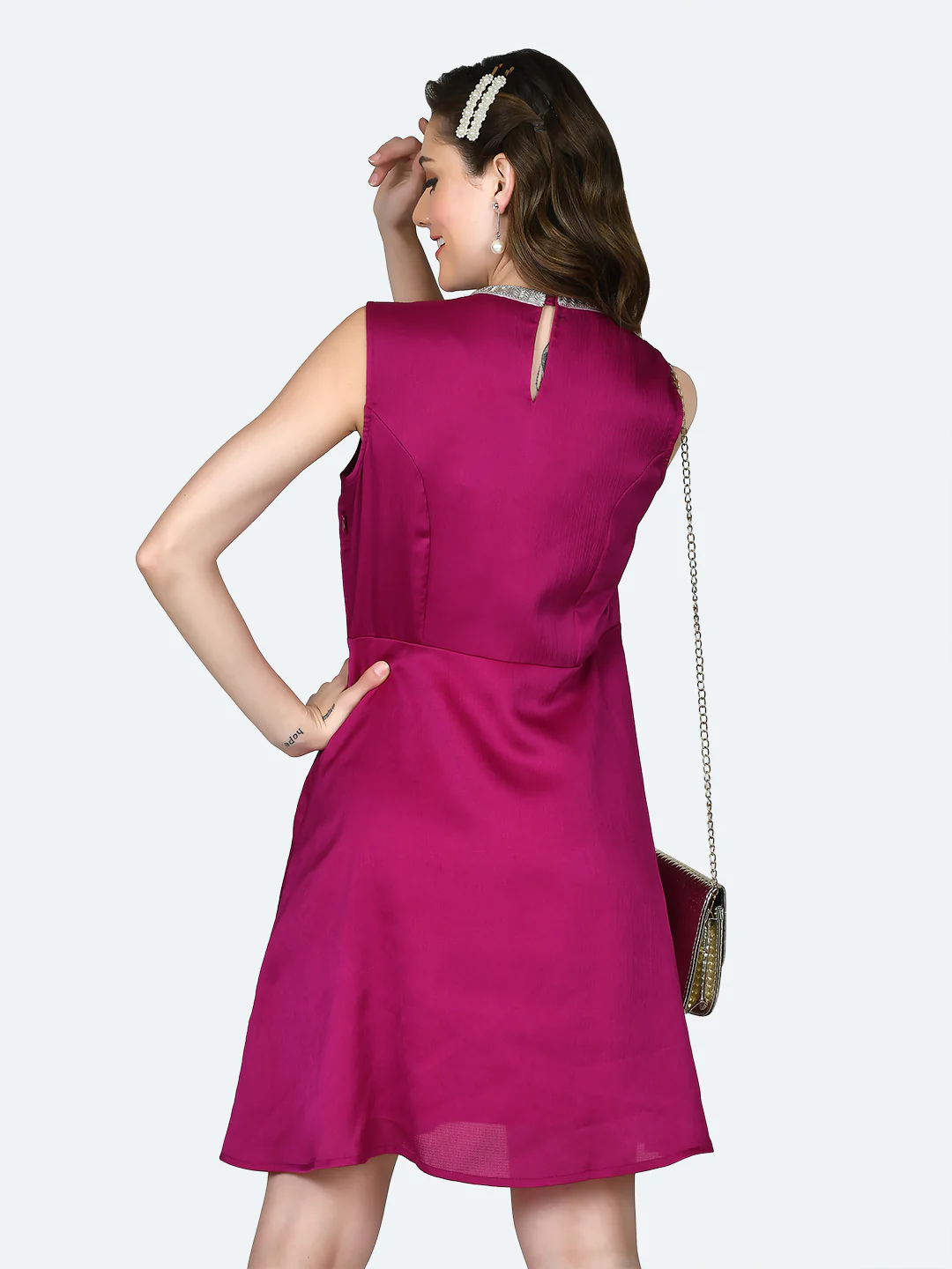 Pink Solid Short Dress - Image 4