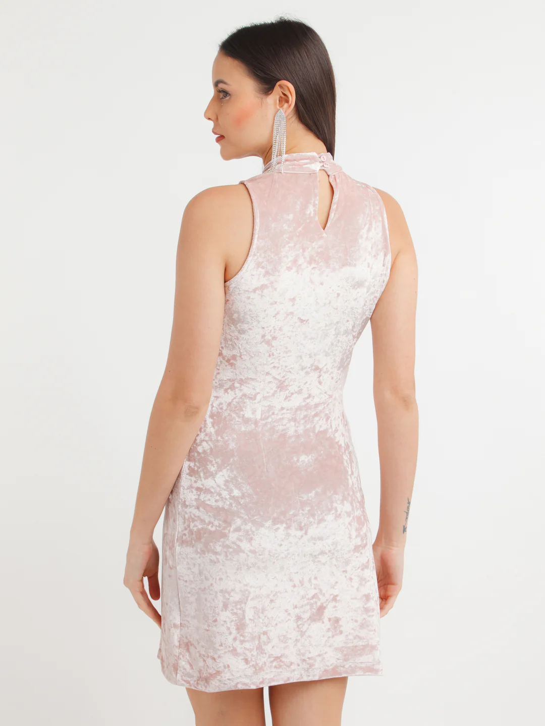 Pink Solid Straight Short Dress - Image 4