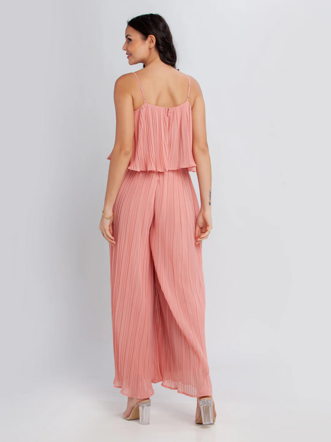 Pink Solid Strappy Culotte Jumpsuit - Image 4