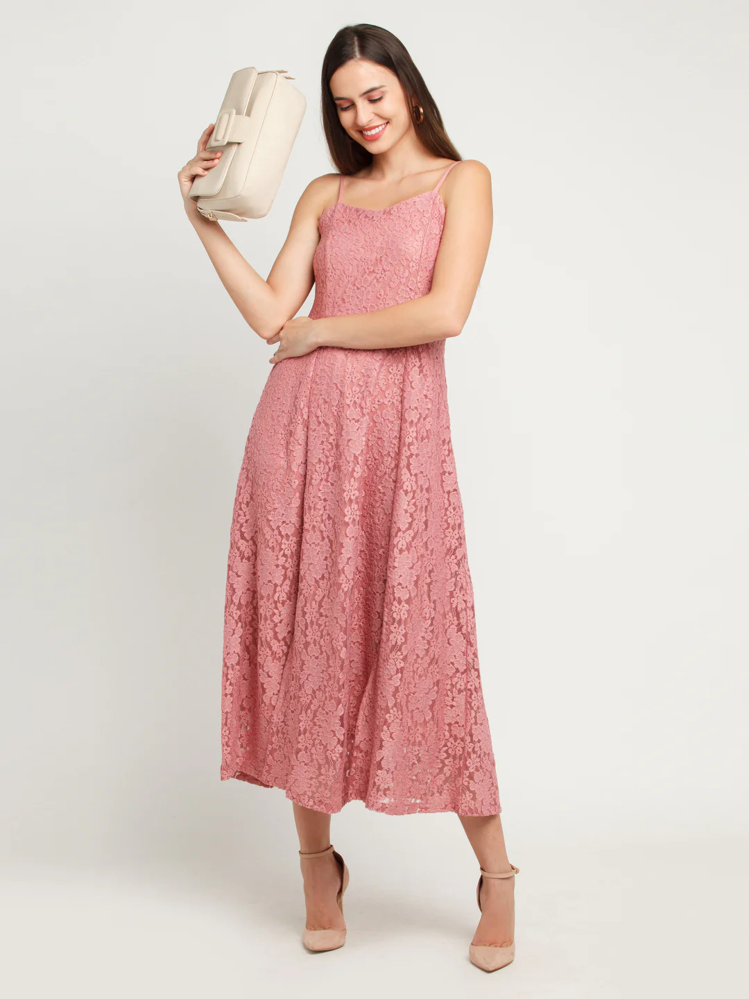 Pink Solid Strappy Maxi Dress - Image 2