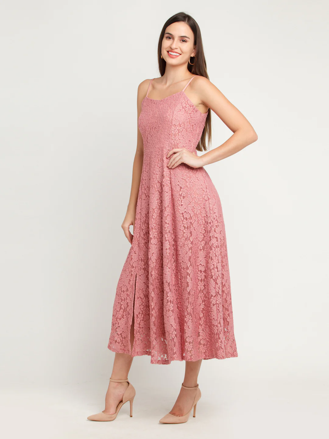 Pink Solid Strappy Maxi Dress - Image 3
