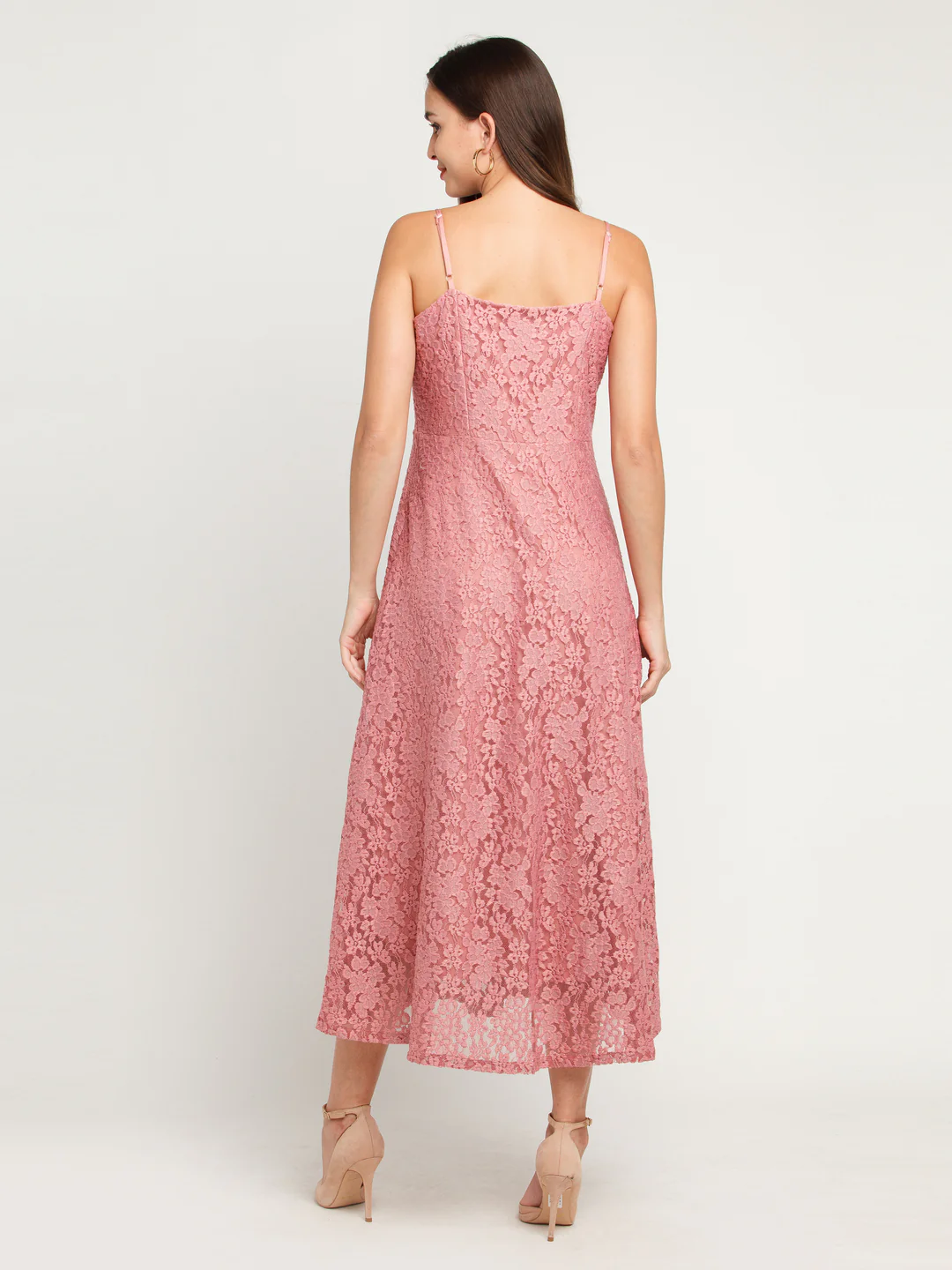 Pink Solid Strappy Maxi Dress - Image 4