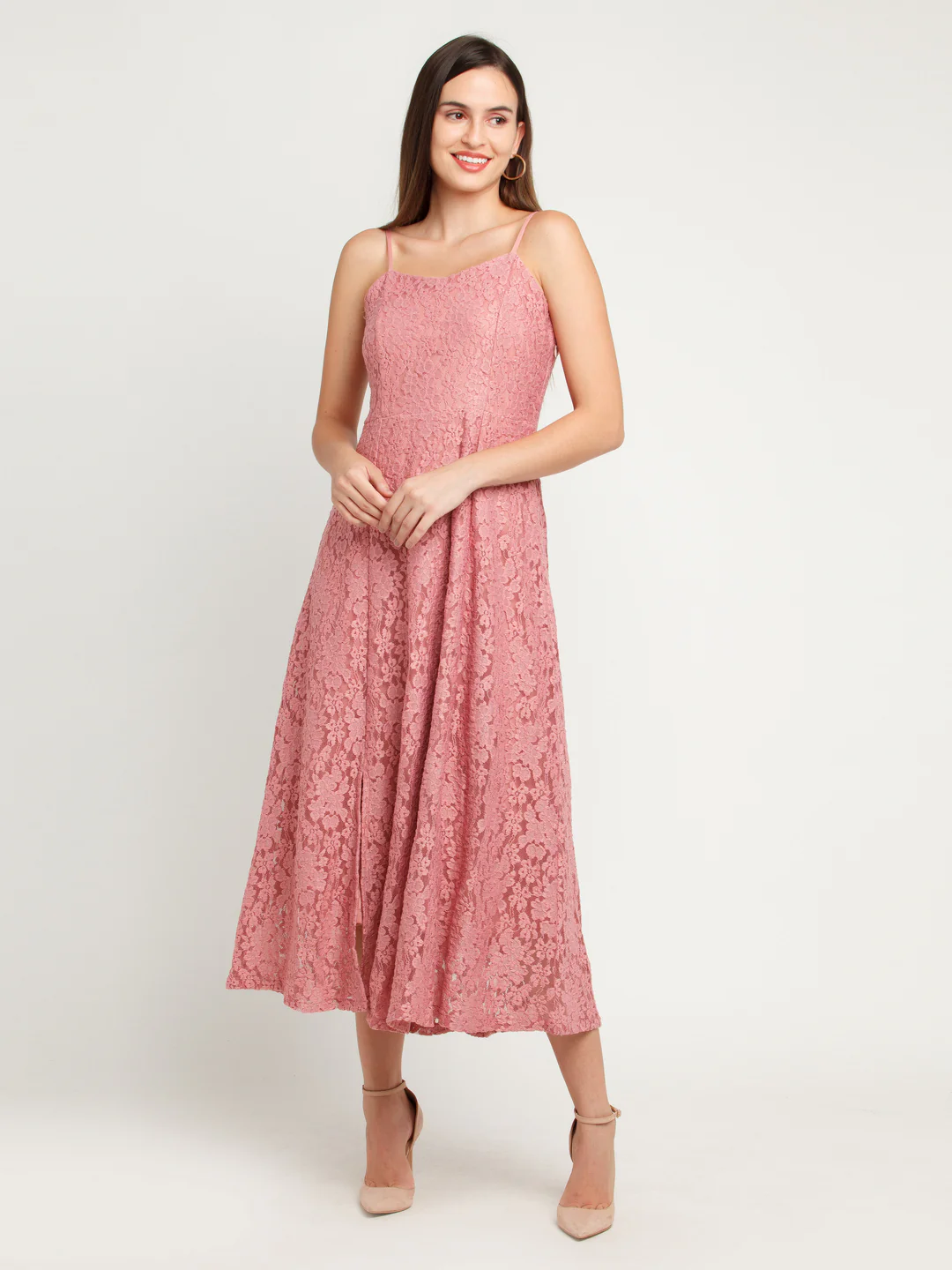 Pink Solid Strappy Maxi Dress - Image 5