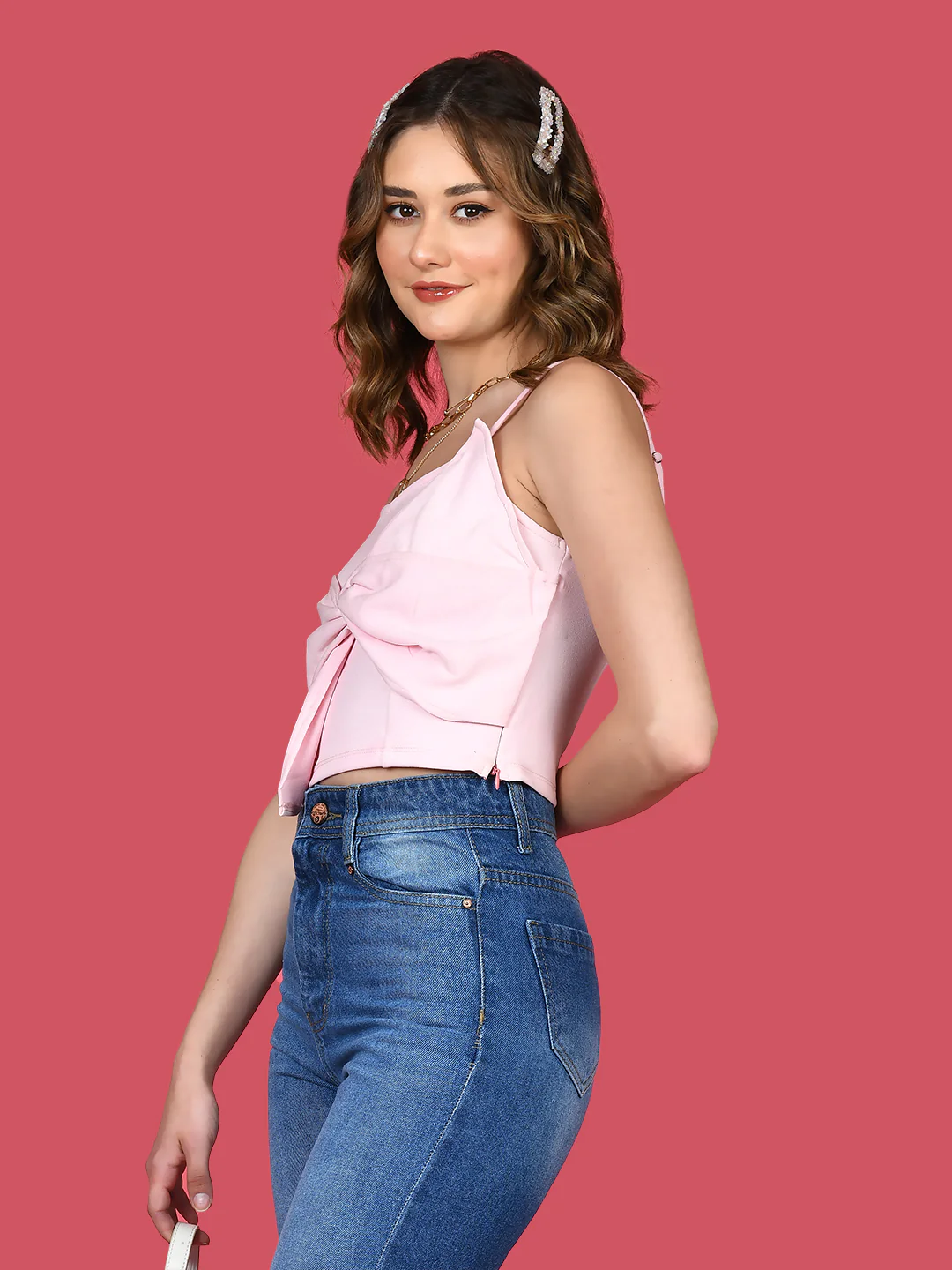 Pink Solid Strappy Top - Image 3