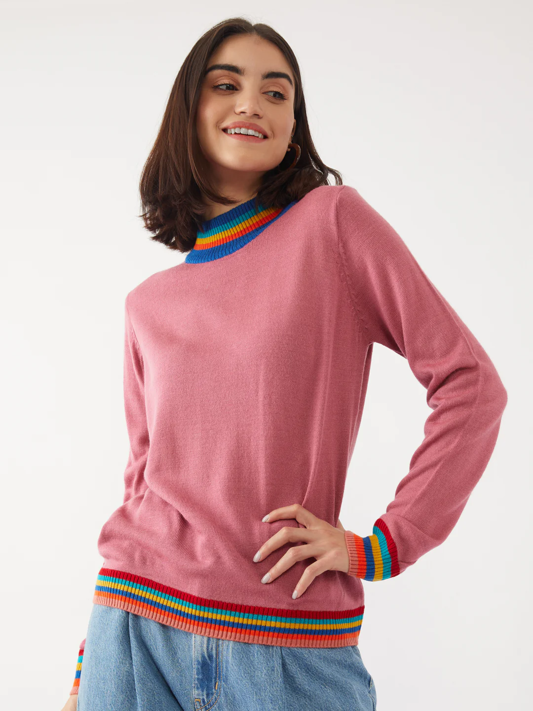 Pink Solid Sweater - Image 2