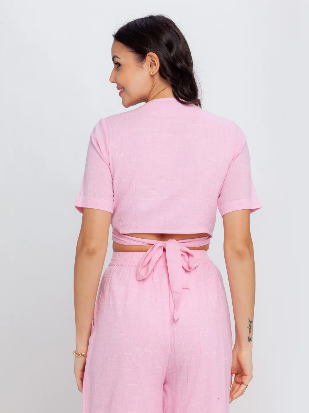 Pink Solid Tie-Up Top - Image 4