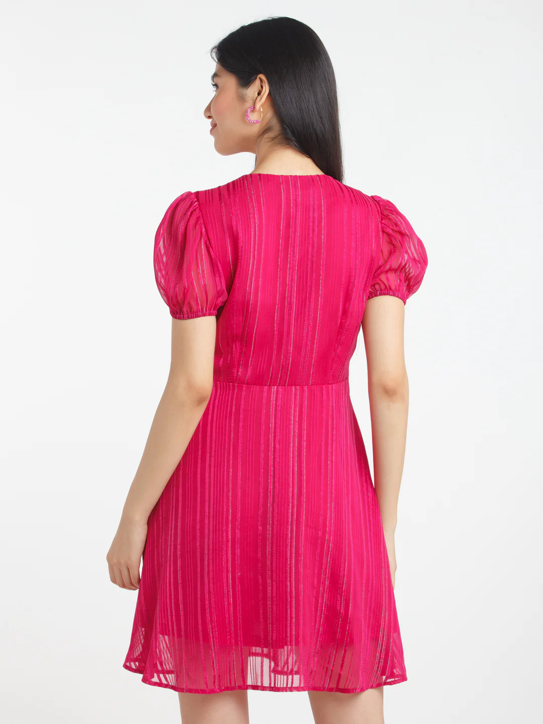 Pink Solid Tie-Up Short Dress - Image 4