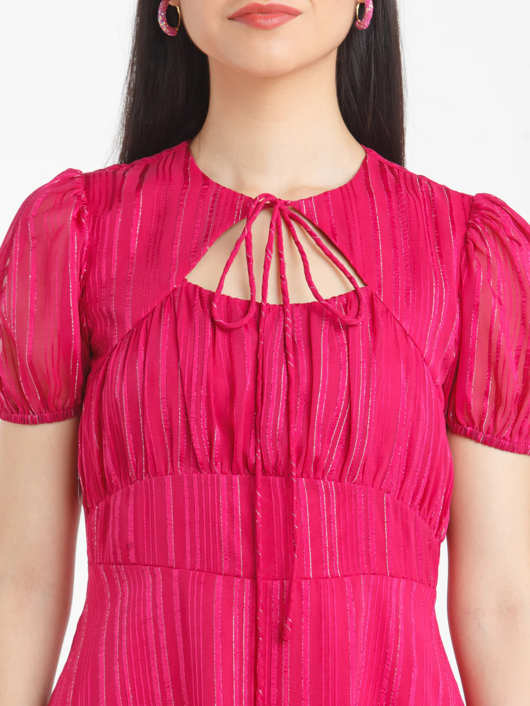 Pink Solid Tie-Up Short Dress - Image 6