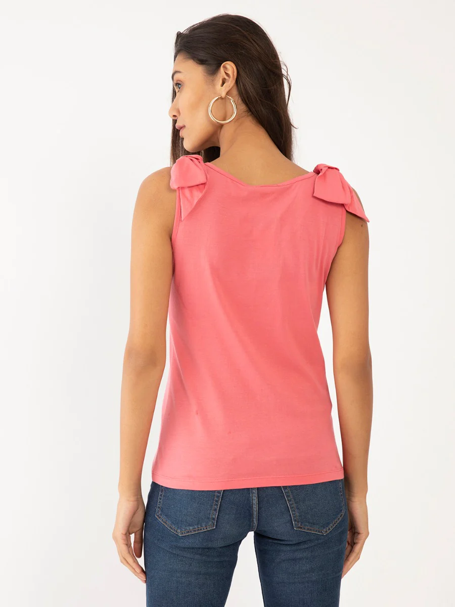 Pink Solid Tie-Up Top - Image 4