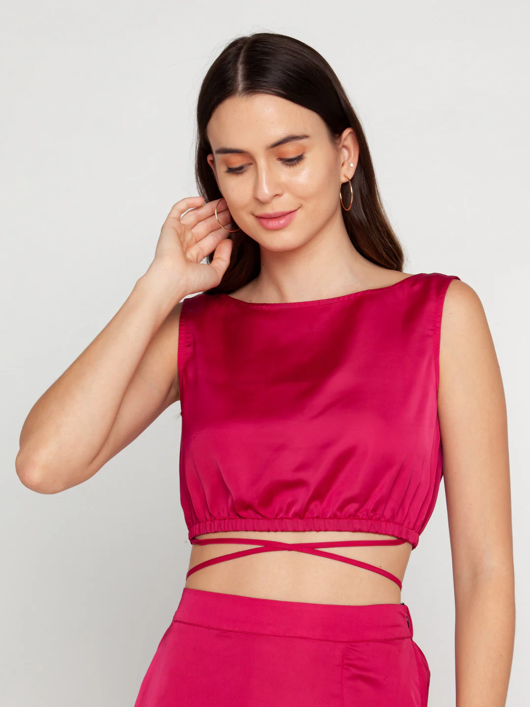 Pink Solid Tie-Up Top - Image 2