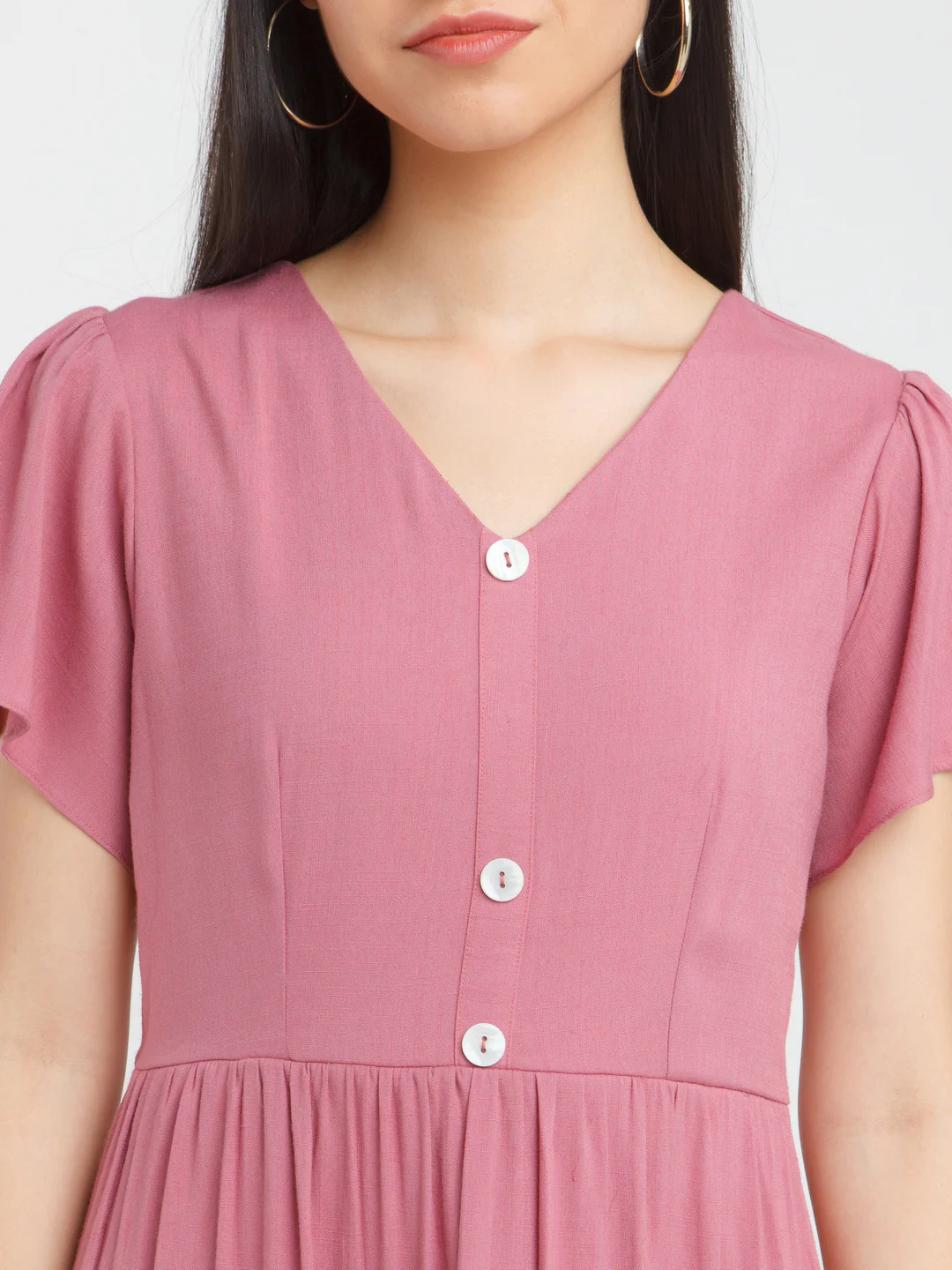 Pink Solid Tiered Midi Dress - Image 6