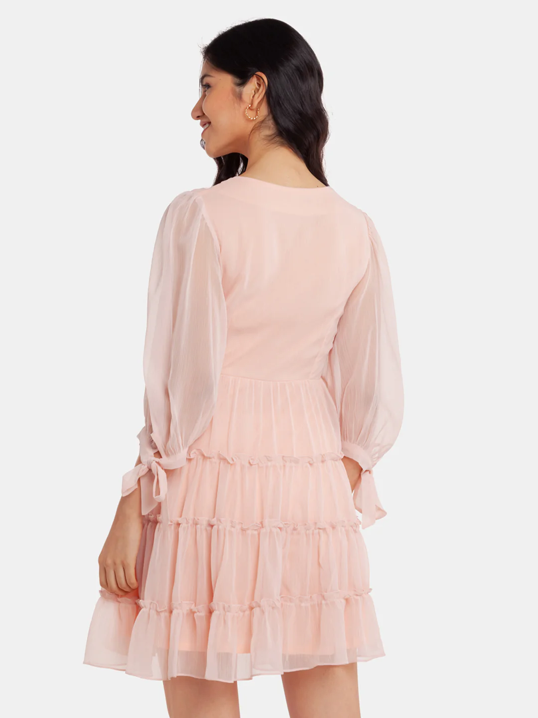 Pink Solid Tiered Short Dress - Image 4
