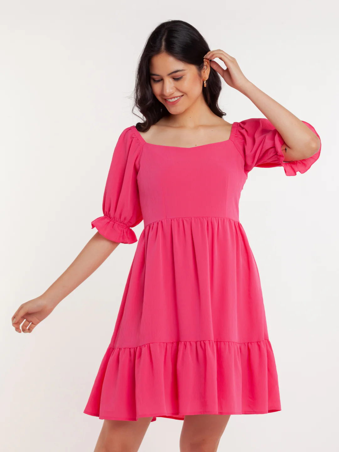 Pink Solid Tiered Short Dress - Image 2