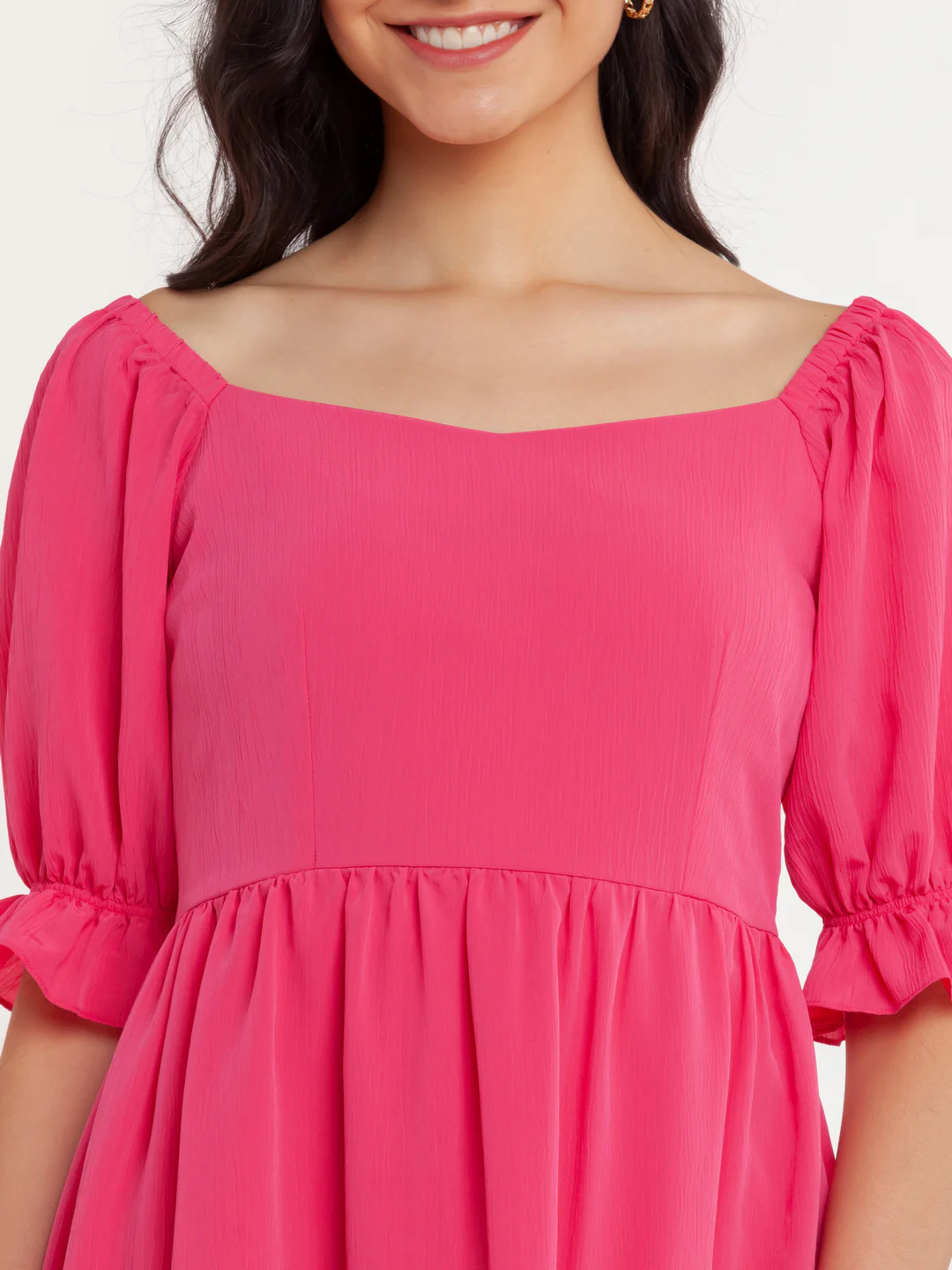 Pink Solid Tiered Short Dress - Image 6