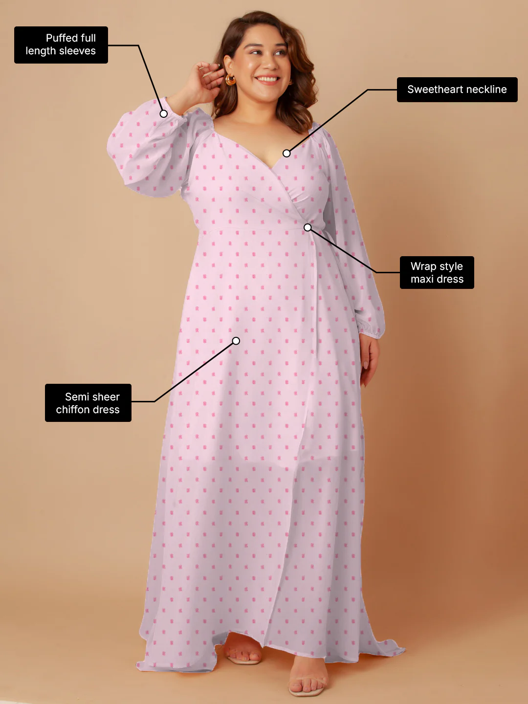 Pink Solid Wrap Maxi Dress - Image 3